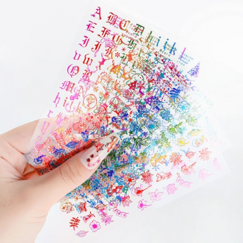ZO-01-07 Rainbow Christmas flower letter number nail stickers