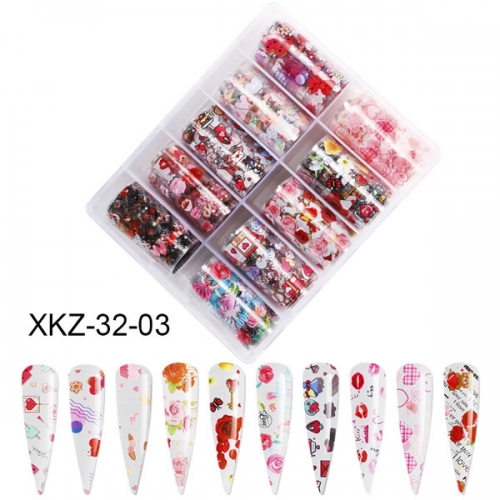 XKZ-32-03 Valentine's Day rose lips bear flower transfer nail art foil