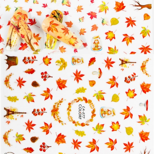 F HC CA Autumn gold fall maple leaves nail art sticker