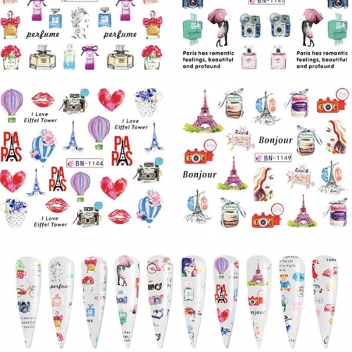 BN 12pcs/sheet Valentine's Day Rose Lips Bear Water Transfer Nail art sticker