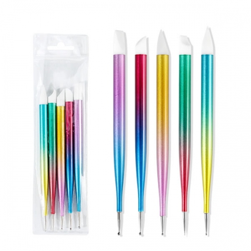NBS-101 5pcs rainbow color silicone nail painting brush set