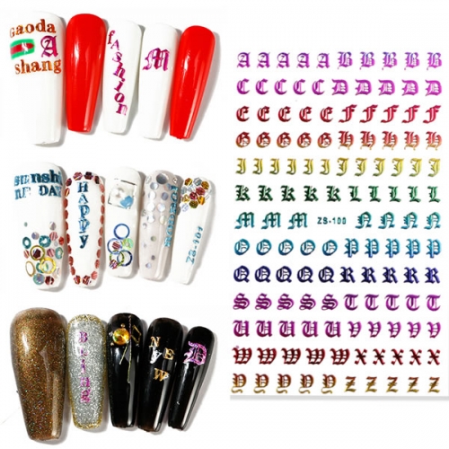 ZS-100 Letters character rainbow color nail art sticker