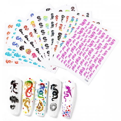 T230-T326 Colorful Dragon Snake decals nail art sticker