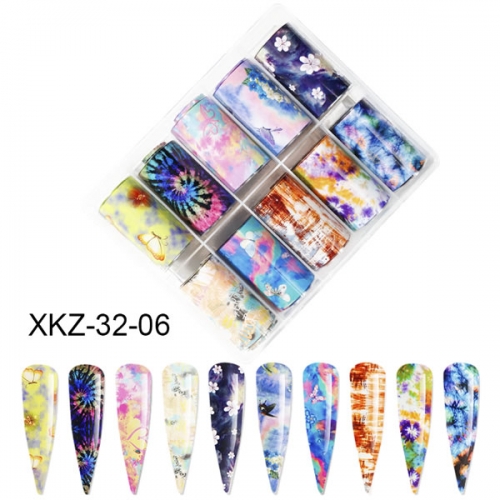 XKZ-32-06 Fireworks marble flower butterfly nail art transfer foil