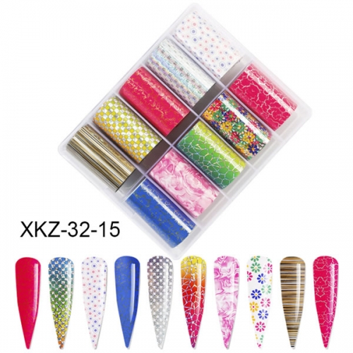 XKZ-32-15 Flower glitter nail art transfer foil