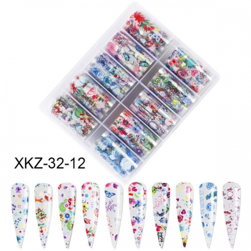 XKZ-32-12 Colorful flower transfer nail art foil