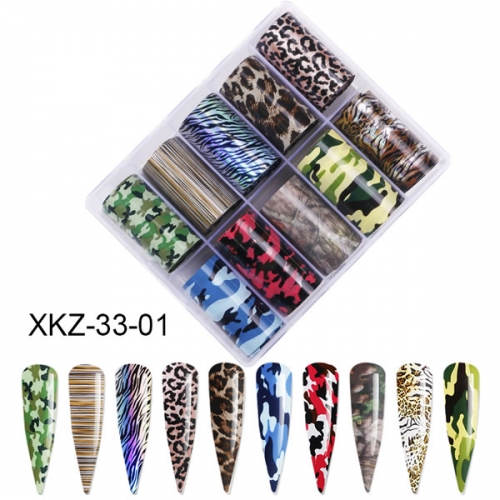 XKZ-33-01 Camouflage leopard nail art transfer foil