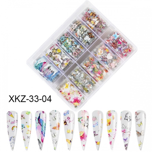 XKZ-33-04 Butterfly peafowl zebra nail transfer foil