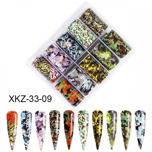 XKZ-33-09 green and yellow-green camouflage nail transfer foil