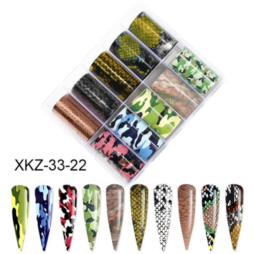 XKZ-33-22 Snake stripe fish scale camouflage nail transfer foil