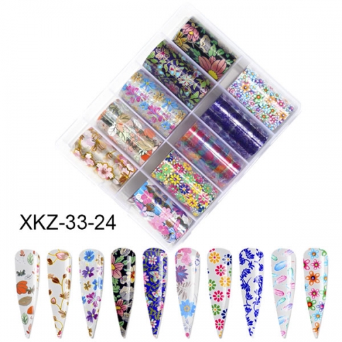 XKZ-33-24 Flower Blue Floral nail art foil