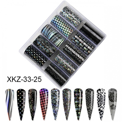XKZ-33-25 Holographic lace flower transfer nail art foil