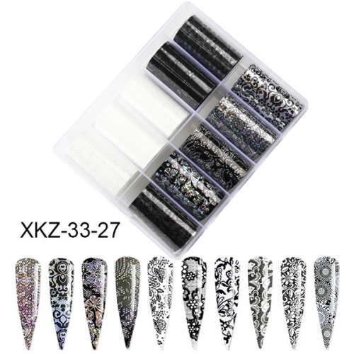 XKZ-33-27 Lace black white flower transfer nail art foil