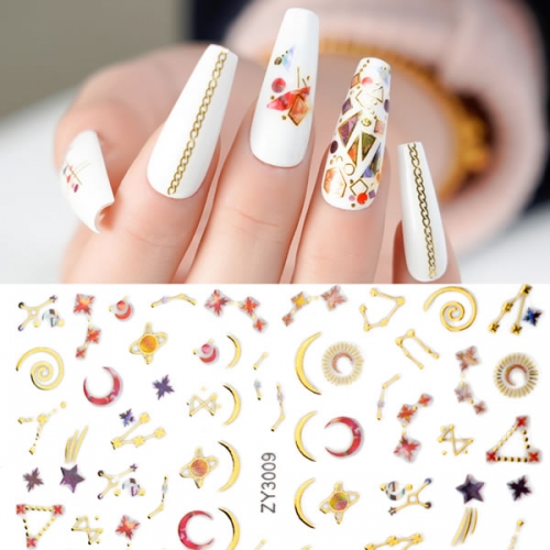 ZY3001~ZY3009 Diamond colorful rhinestone gold stamping nail sticker