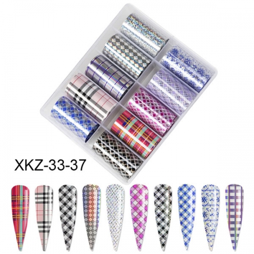 XKZ-33-37 Stripe grid rhombus nail art transfer foil