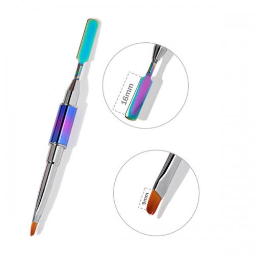 NBS-107 Colorful rainbow double handle poly gel nail brush