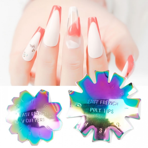 POT-80 Rainbow color French edge line nail plate