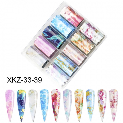 XKZ-33-39 Blooming marble nail art transfer foil