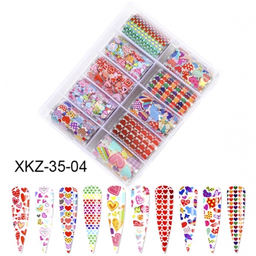 XKZ-35-04 Red colorful sizes heart shape transfer nail foil