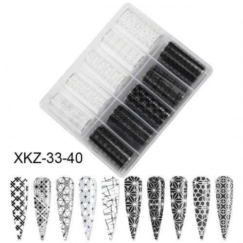 XKZ-33-40 White Black Lace Transfer Nail Foil