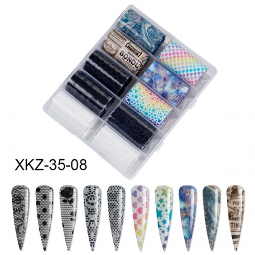 XKZ-35-08 Lace newspaper rainbow nail transfer foil