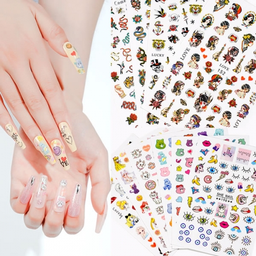 SHE145-207 Flower cartoon dragon loong lines smile nail art sticker