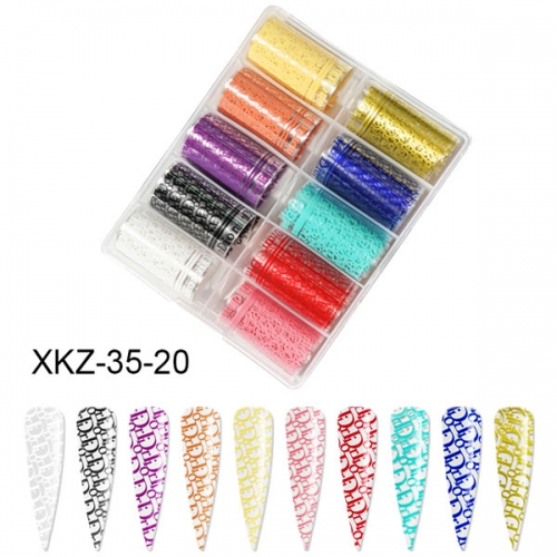 XKZ-35-20 Neon gold colorful logo label D transfer nail foil set