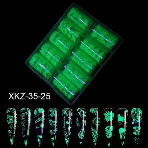 XKZ-35-25 Glow in the UV light green light transfer nail foil