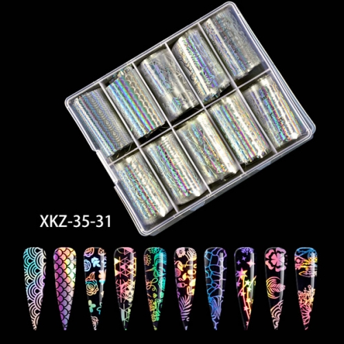 XKZ-35-31 Leaves flower holographic laser nail transfer foil set