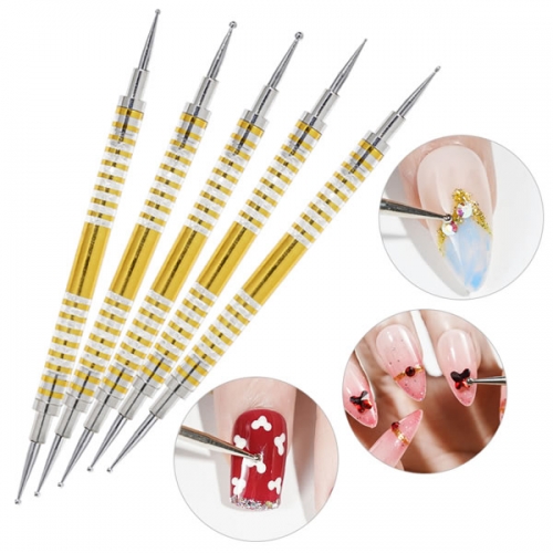 R121 Gold white stripes two heads nail art dotting pen set