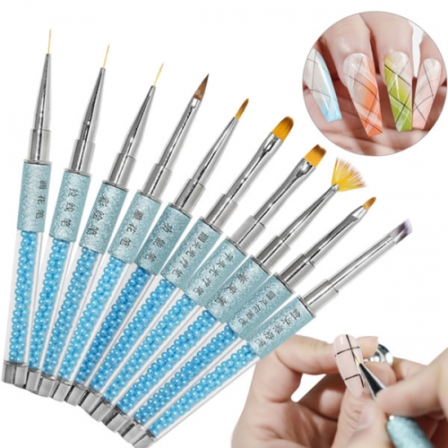 NBS-123 Blue rhinestones 12 models nail art brush