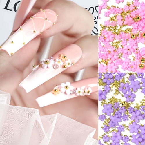 NDO-547 10g Gold beads acrylic nail art 3d flowers decoration