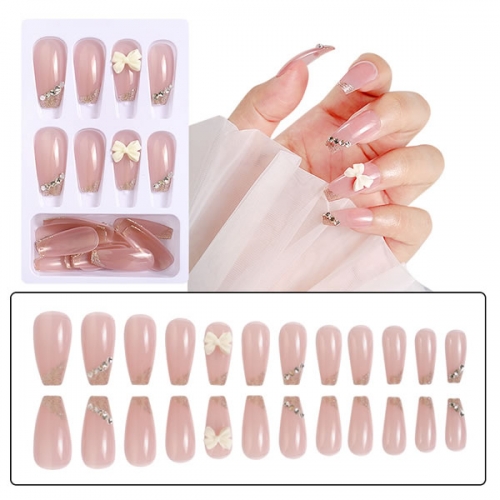 PNT-58-08 24pcs press on nails with bow rhinestones