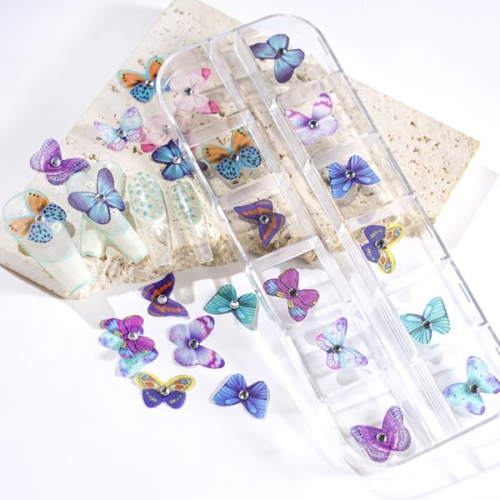 NDO-569 Butterfly nail decorations with rhinestones
