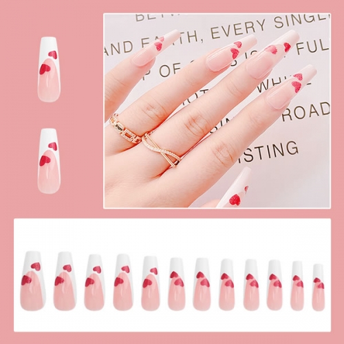 PNT-73 24pcs/box Love heart French style press on nails with jelly stickers