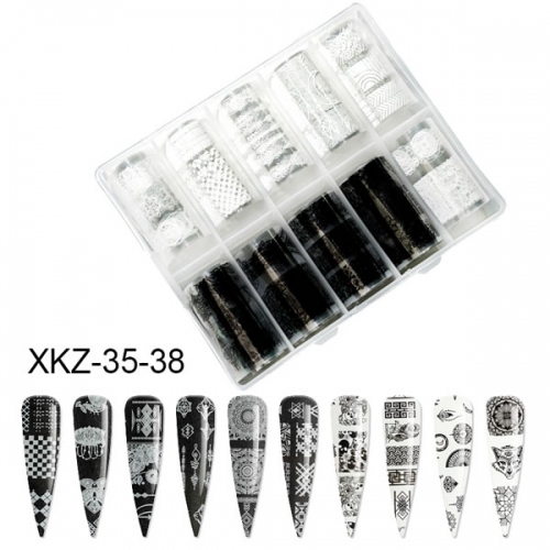 XKZ-35-38 Lace black white dream catcher nail art transfer foil