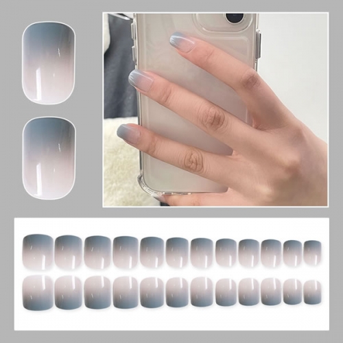 PNT-101-56 Short square gradient blue white nail tips press on nails