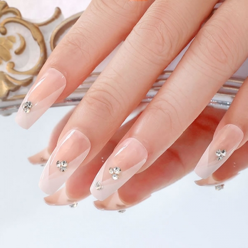 PNT-112 Coffin ballerina press on nails with rhinestones
