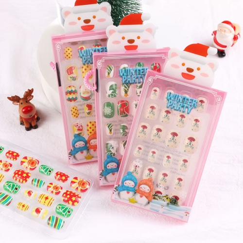 PNT-137 Plastic box 24pcs Christmas press on nails for kids