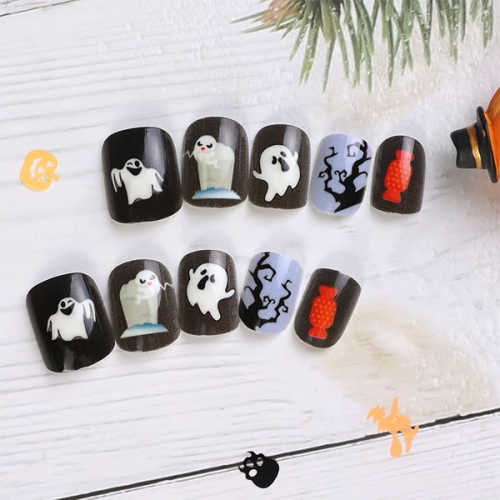 PNT-142 24pcs Halloween ghost press on nails