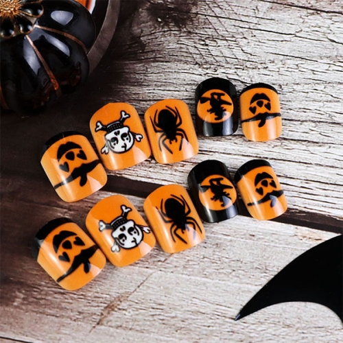 PNT-139 24pcs Halloween pumpkin spider skull press on nails
