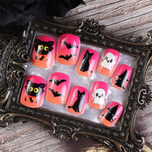PNT-152 24pcs/box Pink black Halloween press on nails