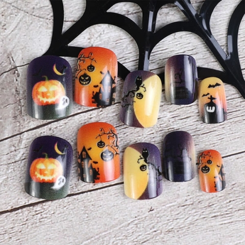 PNT-160 Halloween pumpkin moon press on nails
