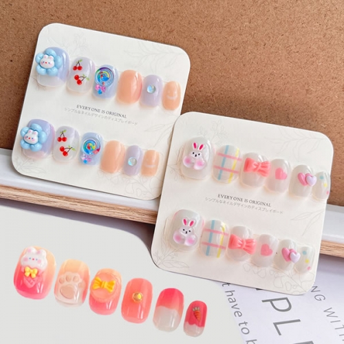 PNT-184 Cute colorful girl kids press on nails