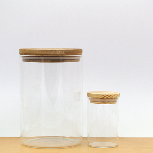 Muliti-size Rubber Sealed Wooden Lid Food Storage Durable Glass Jar