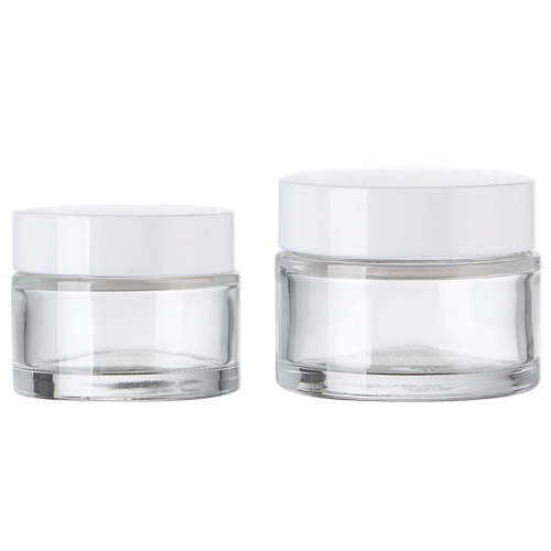 Tarro de crema de piel de crema de vidrio cosmético personalizado con tapa de plástico 5g 10g 15g 30g 50g 100g Tarro de vidrio transparente esmerilado