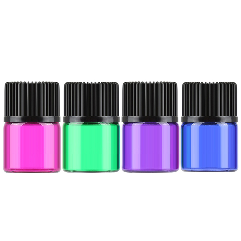 Essential oil perfume glass metal roller bottle clear amber pink purple green 1ml 2ml 3ml 5ml 10ml glass roll on bottle with cap