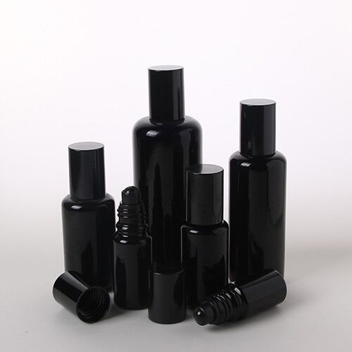 5-100ml  Optical Violet Glass Essential Oil Roll on Bottle with Roller Ball and Black Cap