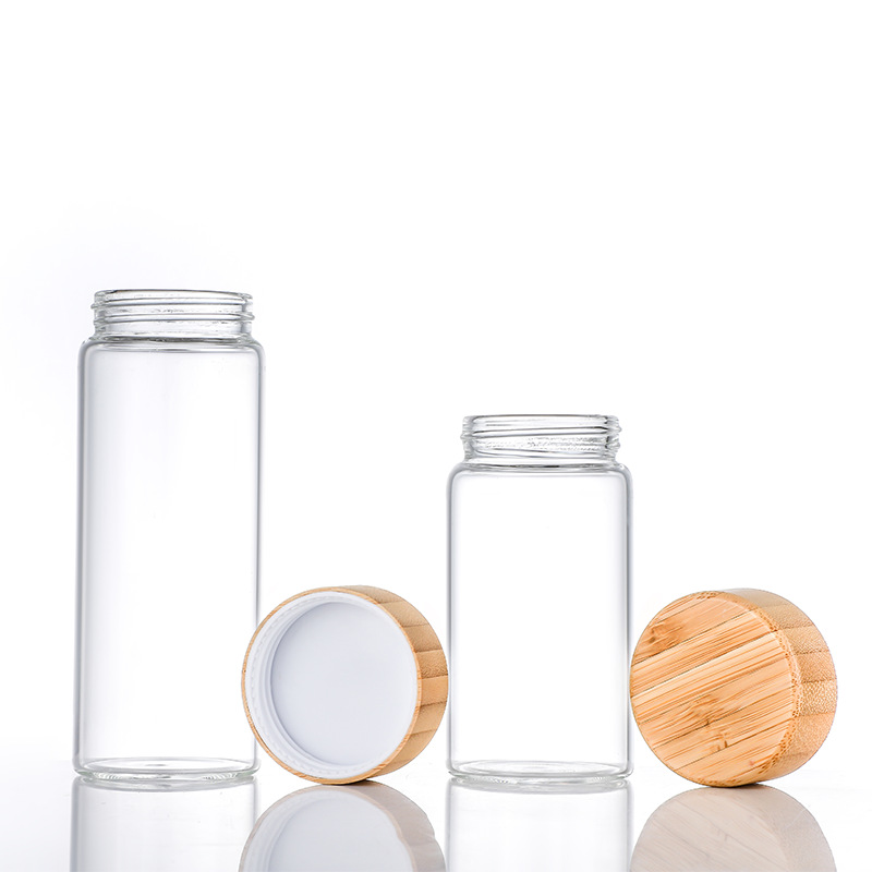 Tanque de almacenamiento de tubos de vidrio vacíos transparentes al por mayor con tapa de madera