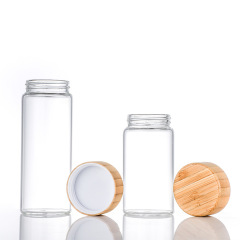 Оптовая прозрачная пустая стеклянная труба емкость для хранения с деревянной крышкой